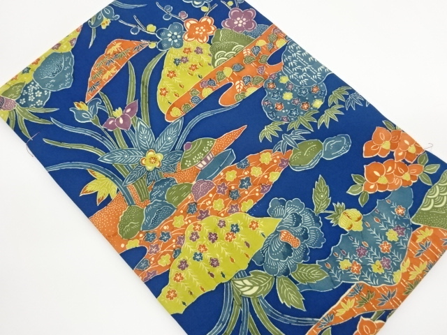 Nagoya obi with Shiose stencil dyeing and floral pattern in a row of mountains
